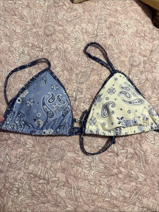 aerie Other - aerie Paisley Triangle Bikini Top in Blue and Cream
